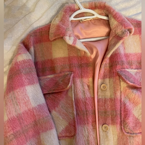 Pink and cream plaid long jacket - Picture 1 of 3